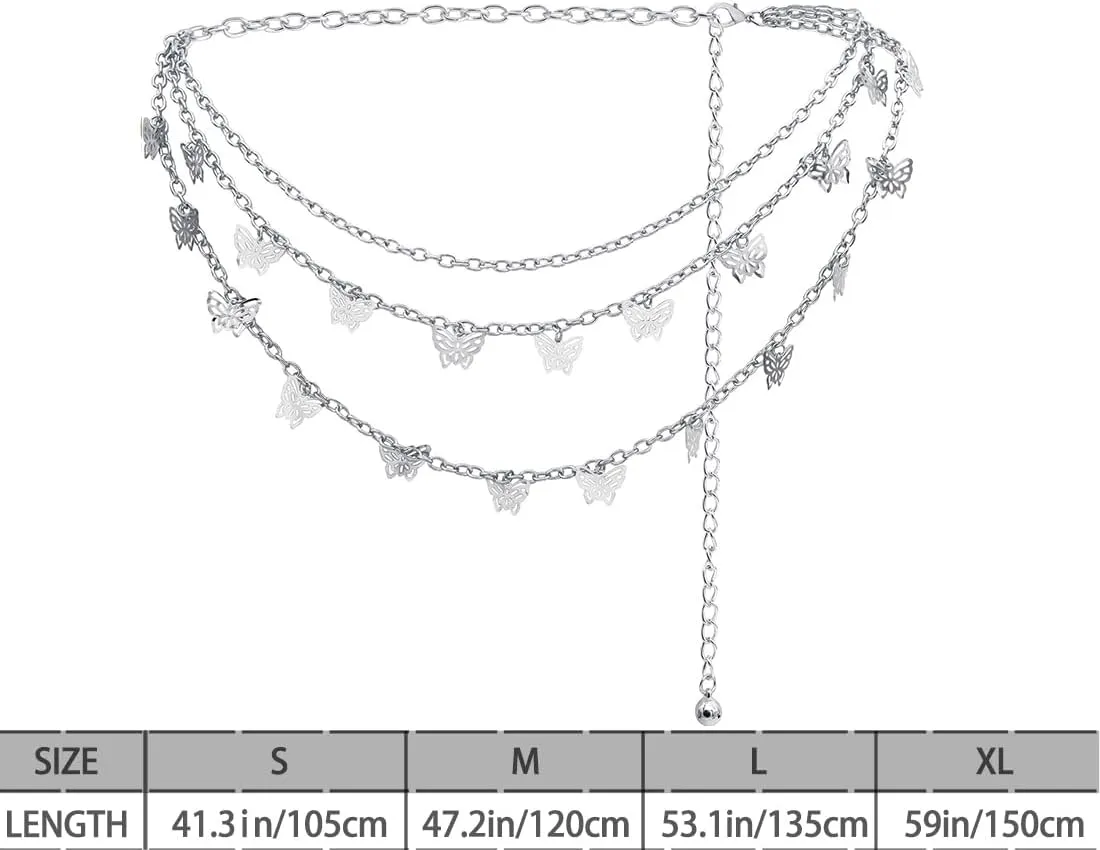 Women Body Chains Retro Multi-Layer Butterfly Waist Chain Trend Hollowed out Pendant Decorative