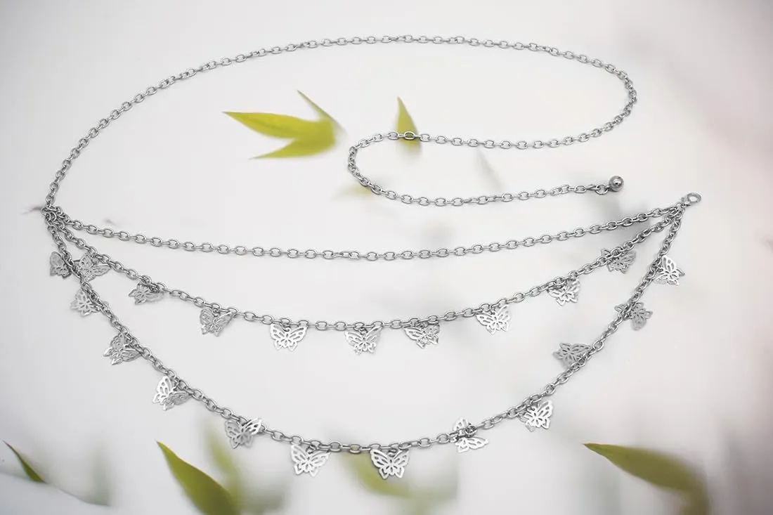 Women Body Chains Retro Multi-Layer Butterfly Waist Chain Trend Hollowed out Pendant Decorative