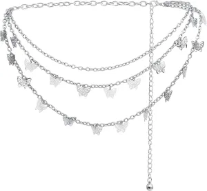 Women Body Chains Retro Multi-Layer Butterfly Waist Chain Trend Hollowed out Pendant Decorative