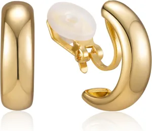 Women Trendy Minimalist Clip On Earrings Non-piercing Huggie Hoop Earrings
