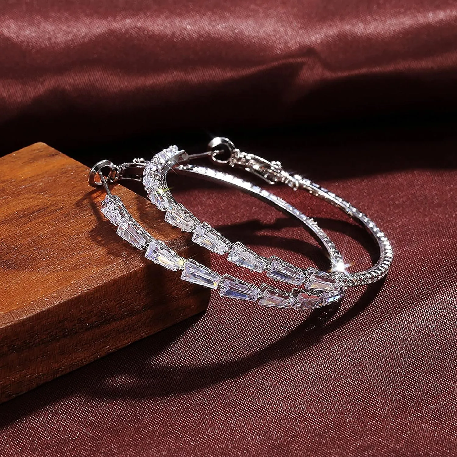 Womens Hoop Earrings 925 Sterling Silver Zirconia Diamond Dangle Round Hoops Hypoallergenic Jewelry Gifts for Her