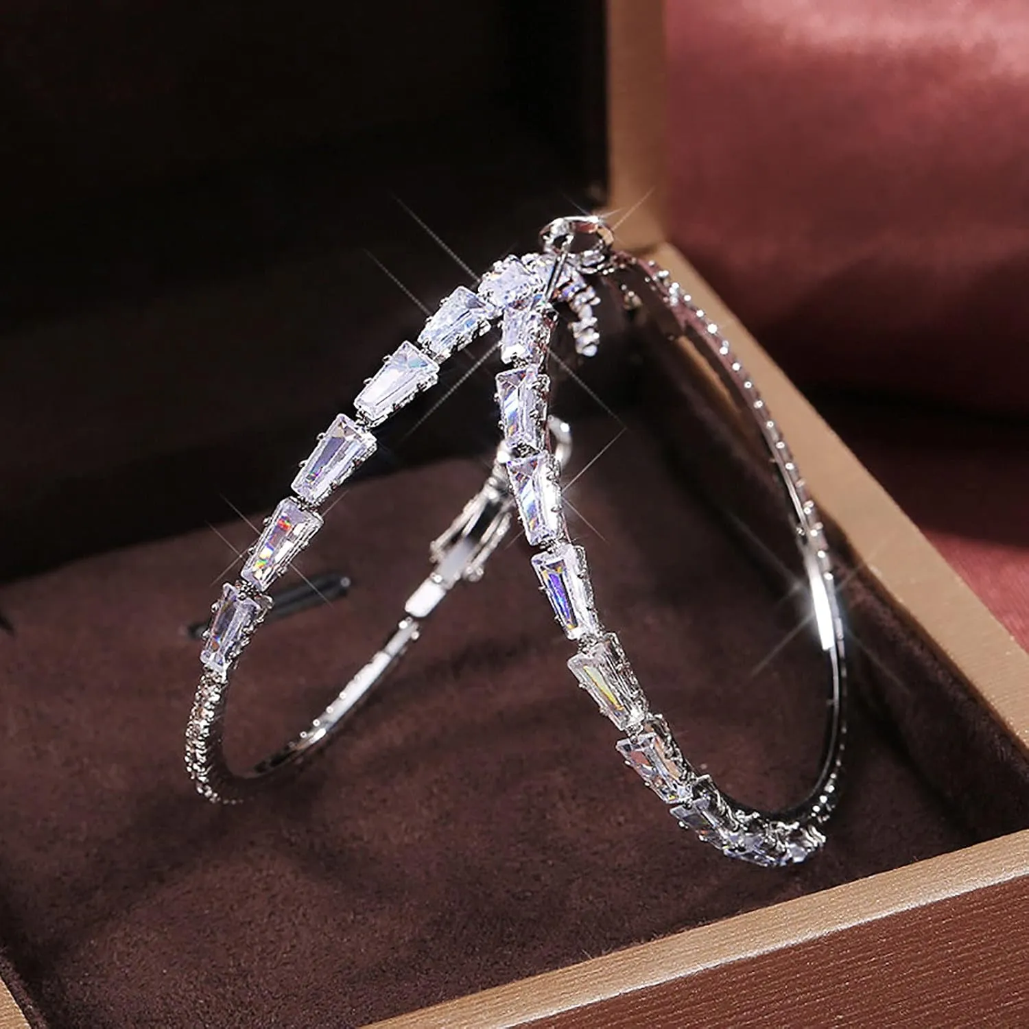 Womens Hoop Earrings 925 Sterling Silver Zirconia Diamond Dangle Round Hoops Hypoallergenic Jewelry Gifts for Her