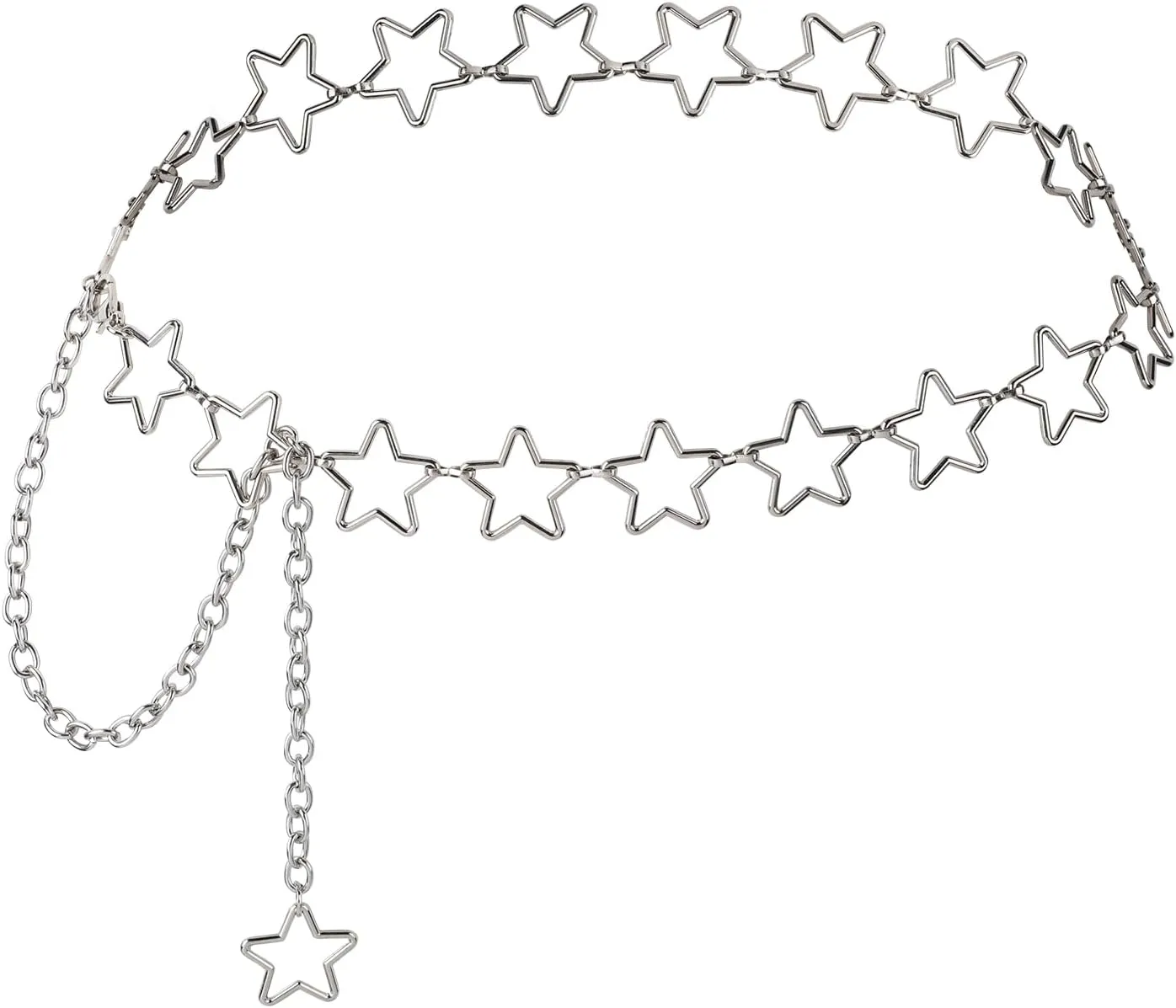 Women's Star Waist Chain, Silver Chain Belt Metal Belly Chain Adjustable Body Chains Plus Size Belt Chain Trendy Western Belly Chains Belt Jewelry with Long Tassel for Women Girls Dresses Skirts Jeans
