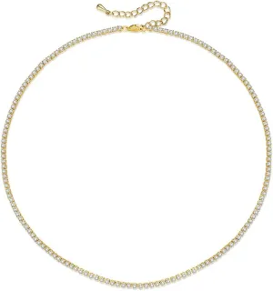 WOWORAMA Tennis Necklace for Women Cubic Zirconia Necklace Gold Silver 2mm Thin Diamond Cut Dainty Necklace Choker Classic Initial Tennis Necklace