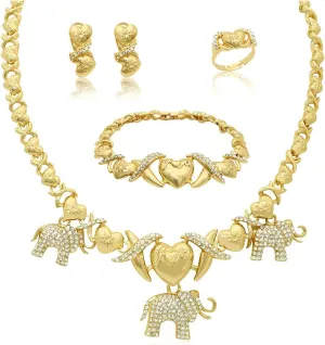 XOXO Women Jewelry Necklace Set 18K Gold Plated Bride Bridesmaid Fashion Rhinestone Wedding Jewelry Necklace Earrings Bracelet Ring 4 Pieces Set