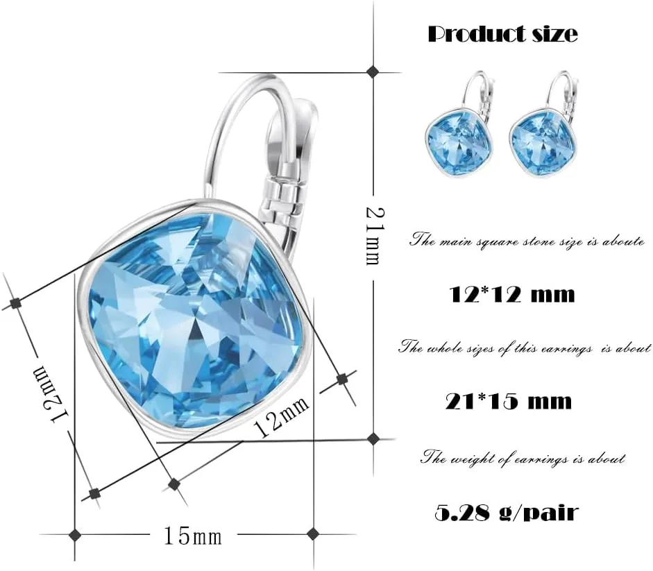 XUPING Crystal Earrings for Women Gold Plated Silver Sparkly Square Leverback Earrings Hoop Drop Dangle Birthday Party Jewelry Gift
