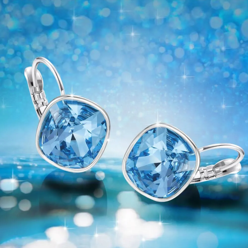 XUPING Crystal Earrings for Women Gold Plated Silver Sparkly Square Leverback Earrings Hoop Drop Dangle Birthday Party Jewelry Gift