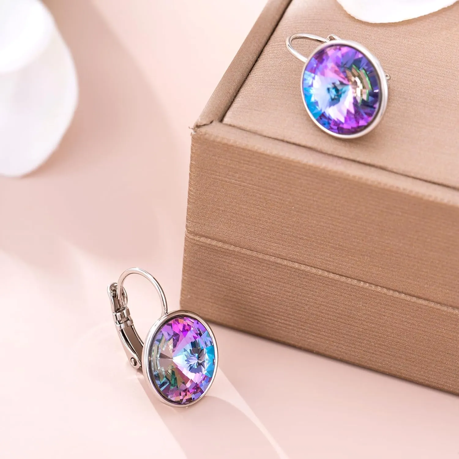 XUPING Crystal Earrings for Women Gorgeous Fashion Round Austrian Gemstone Hoop Leverback Drop Earring Sparkling Jewelry Party Gifts