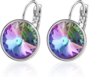 XUPING Crystal Earrings for Women Gorgeous Fashion Round Austrian Gemstone Hoop Leverback Drop Earring Sparkling Jewelry Party Gifts