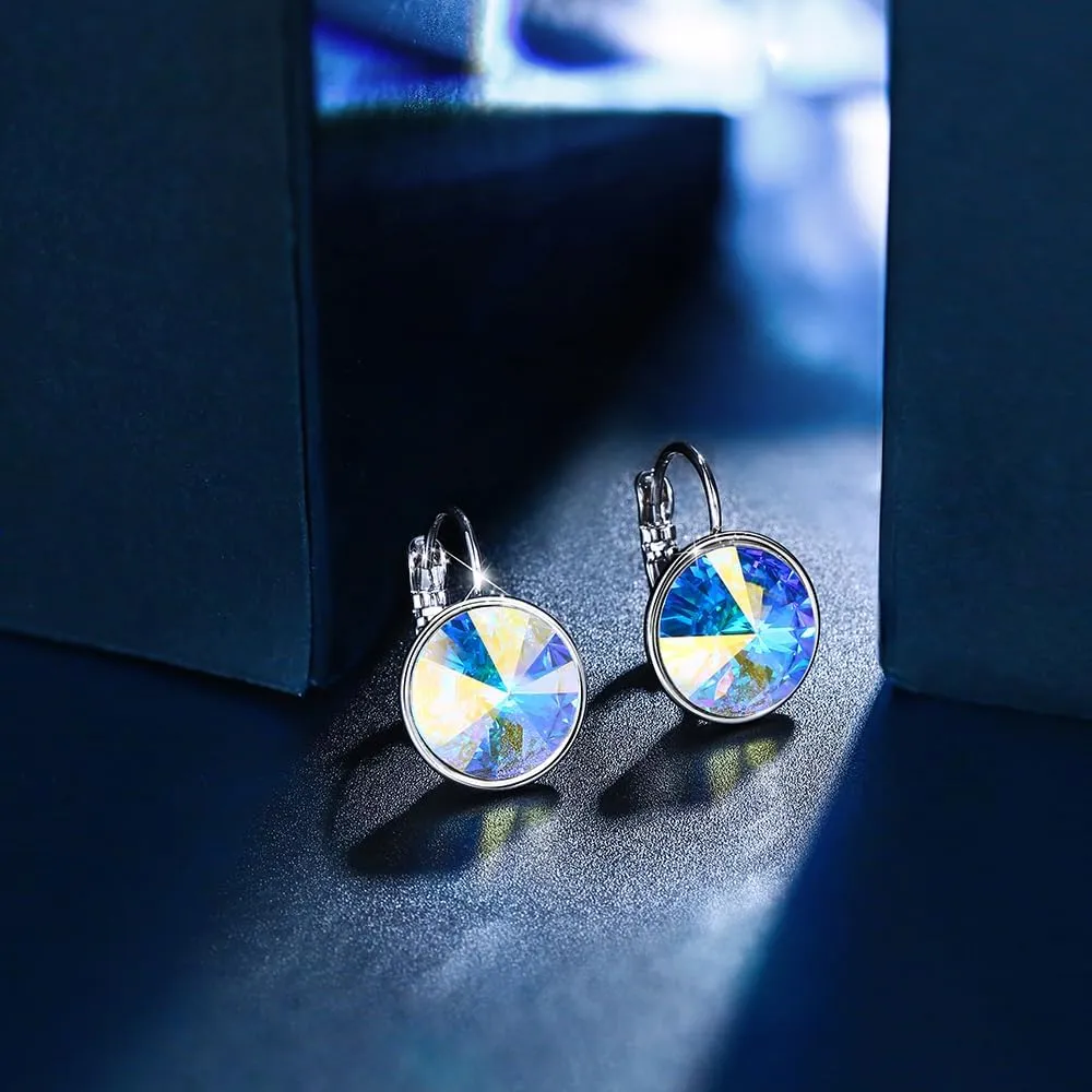 XUPING Crystal Earrings for Women Gorgeous Fashion Round Austrian Gemstone Hoop Leverback Drop Earring Sparkling Jewelry Party Gifts