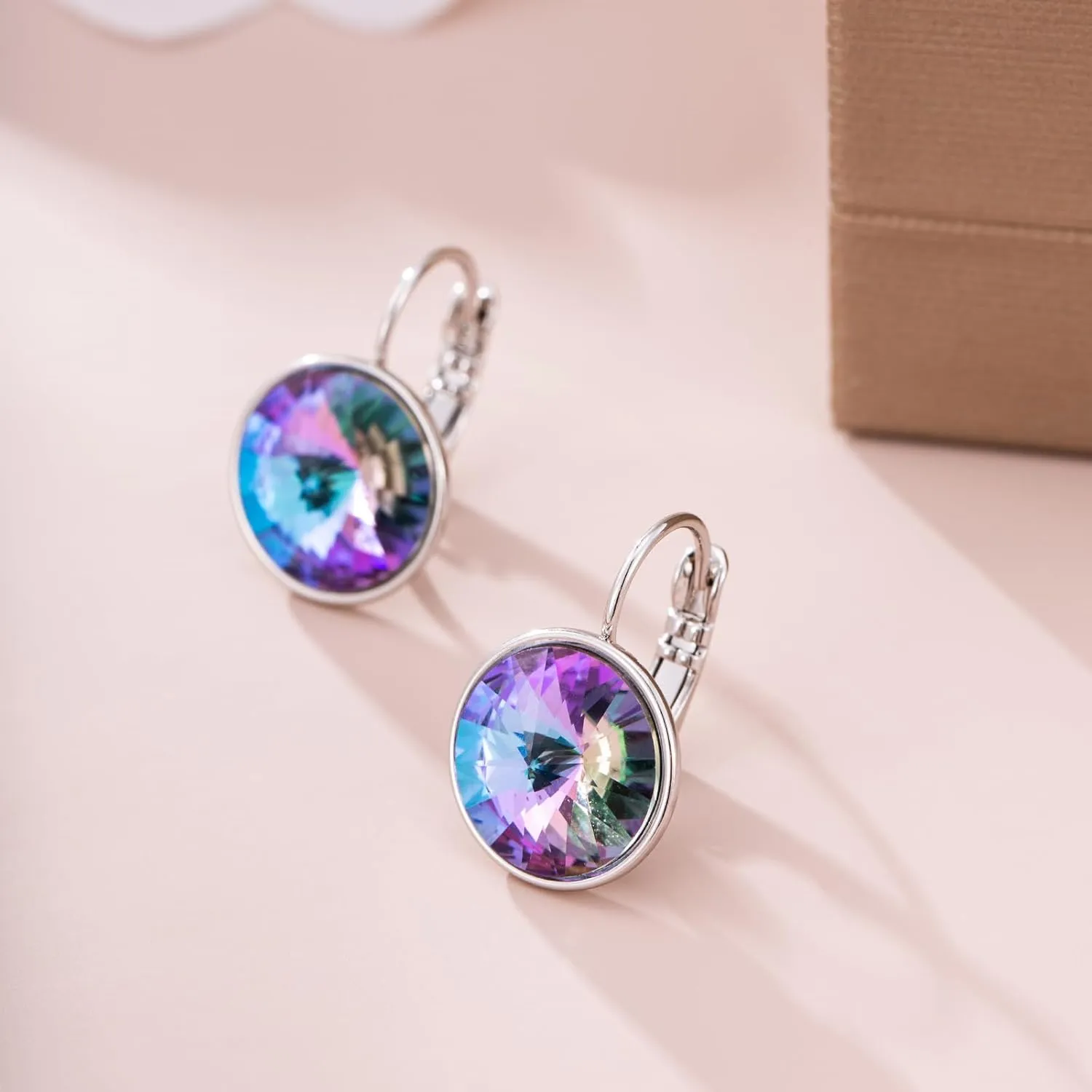 XUPING Crystal Earrings for Women Gorgeous Fashion Round Austrian Gemstone Hoop Leverback Drop Earring Sparkling Jewelry Party Gifts