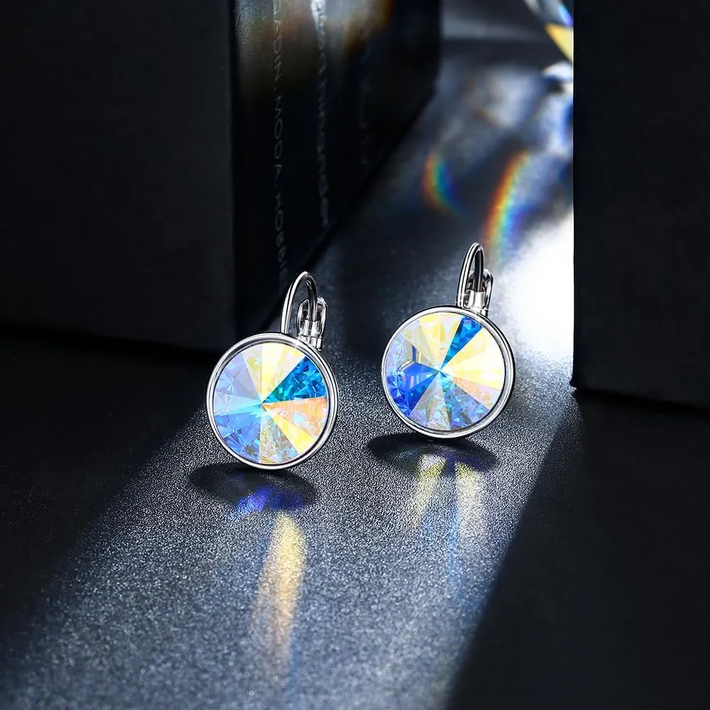 XUPING Crystal Earrings for Women Gorgeous Fashion Round Austrian Gemstone Hoop Leverback Drop Earring Sparkling Jewelry Party Gifts