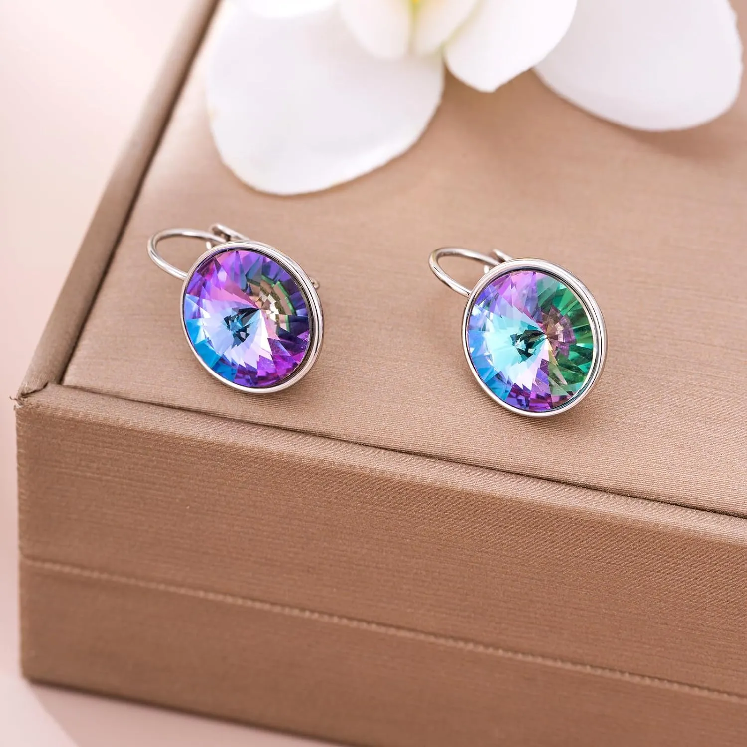 XUPING Crystal Earrings for Women Gorgeous Fashion Round Austrian Gemstone Hoop Leverback Drop Earring Sparkling Jewelry Party Gifts