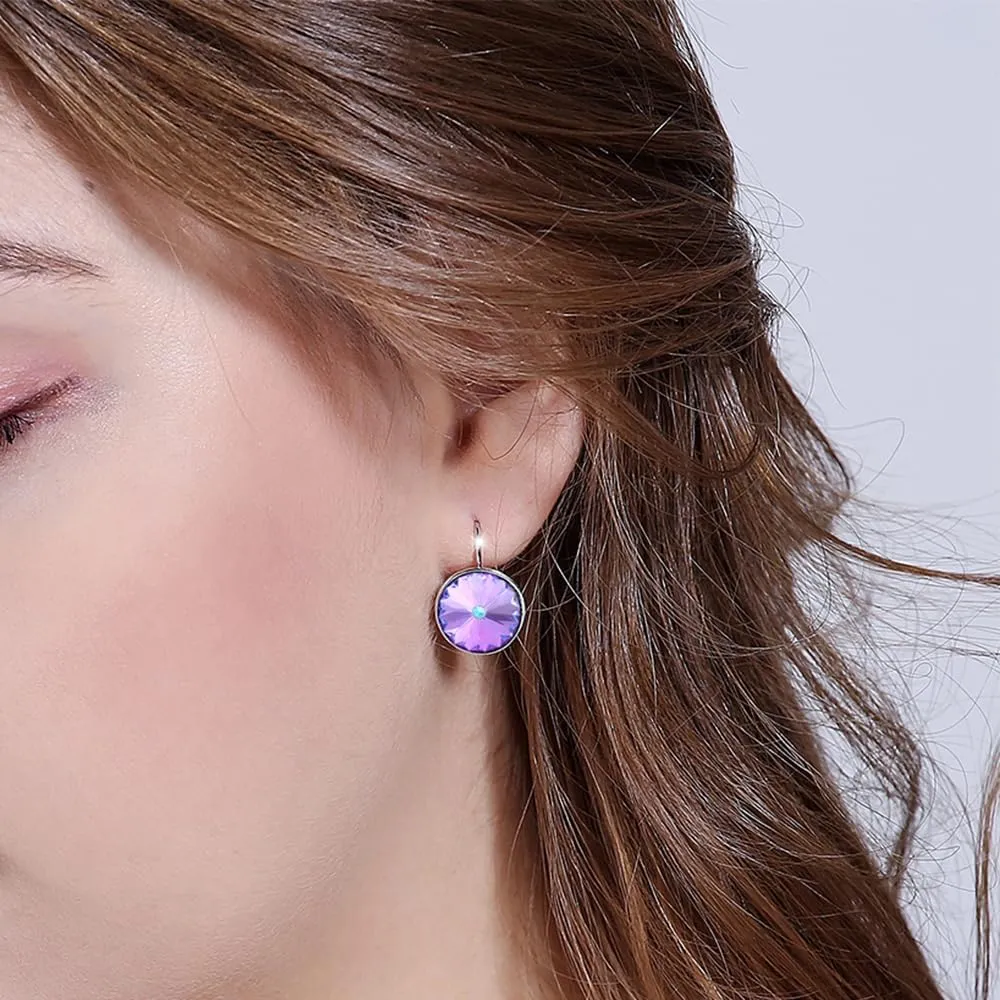 XUPING Crystal Earrings for Women Gorgeous Fashion Round Austrian Gemstone Hoop Leverback Drop Earring Sparkling Jewelry Party Gifts