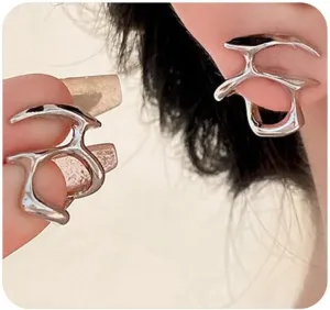Y2k Gold Statement Stud Earrings for Women,Trendy Silver Geometric Chunky Hollow Dangle Earrings Irregular Punk Earrings Jewelry Accessories Gifts