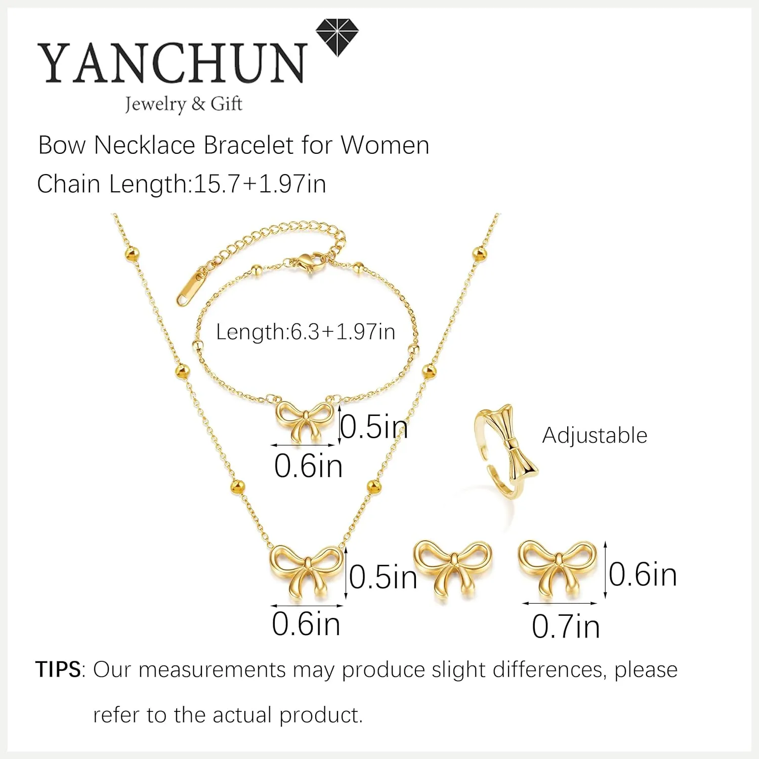 YANCHUN Bow Earrings Necklace Bracelet Gold Jewelry Set Trendy Bowknot Ribbon Pearl Choker Necklace Trendy Bow Stuff Jewelry Gifts