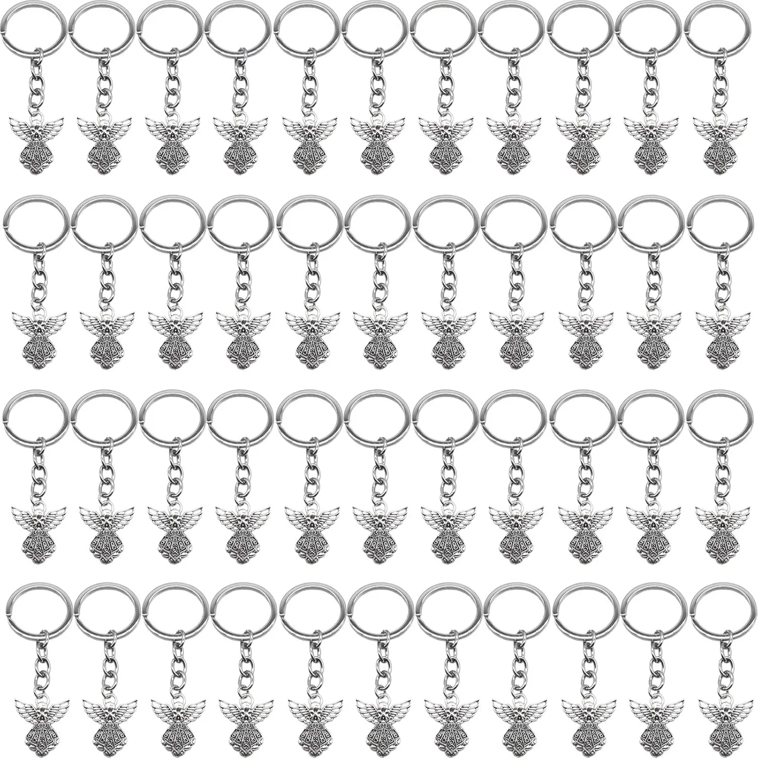 Yooha 50pcs 3.14in Guardian Angel Pendant Key Rings - Silver Tone Angel Charm Key Rings
