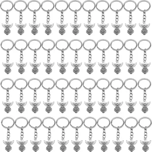 Yooha 50pcs 3.14in Guardian Angel Pendant Key Rings - Silver Tone Angel Charm Key Rings