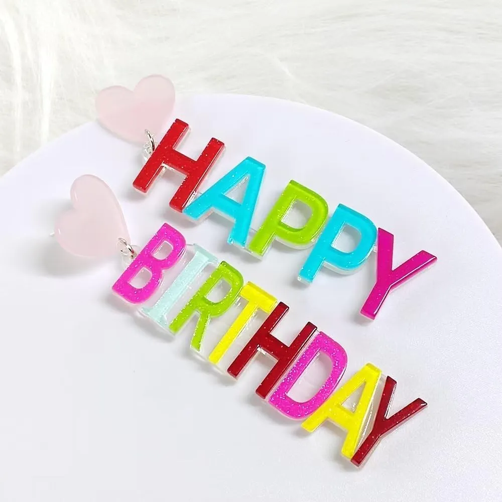 Zian Acrylic Sparkling Color Letter Long Love Earrings Happy Birthday Earrings Hot Pink Birthday Party Gift For Wife Or Daughter