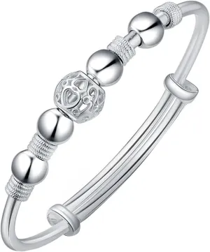 ZKXYFFS Sterling Silver Bracelets for Women 925 Sterling Silver Beads Bangle Bracelet Hollow Bead Charm Bracelet Bangle Fashion Women Adjustable Beads Elegant Jewelry Holiday Gift