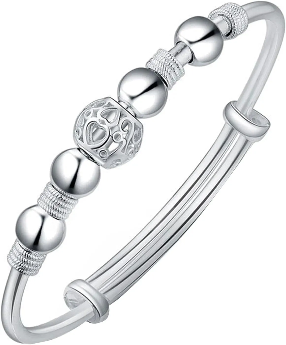 ZKXYFFS Sterling Silver Bracelets for Women 925 Sterling Silver Beads Bangle Bracelet Hollow Bead Charm Bracelet Bangle Fashion Women Adjustable Beads Elegant Jewelry Holiday Gift