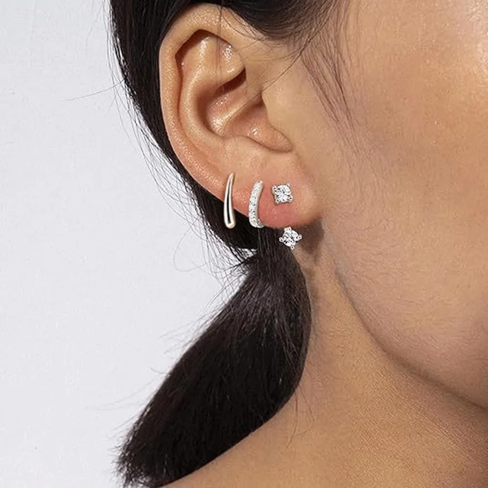 ZRU 3 Pairs Gold Stud Hoop Huggie Earrings Set for Women Men - Cartilage Studs, Small CZ Piercing, 18k Gold Plated - Dainty Trendy Gifts