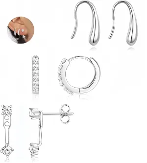ZRU 3 Pairs Gold Stud Hoop Huggie Earrings Set for Women Men - Cartilage Studs, Small CZ Piercing, 18k Gold Plated - Dainty Trendy Gifts