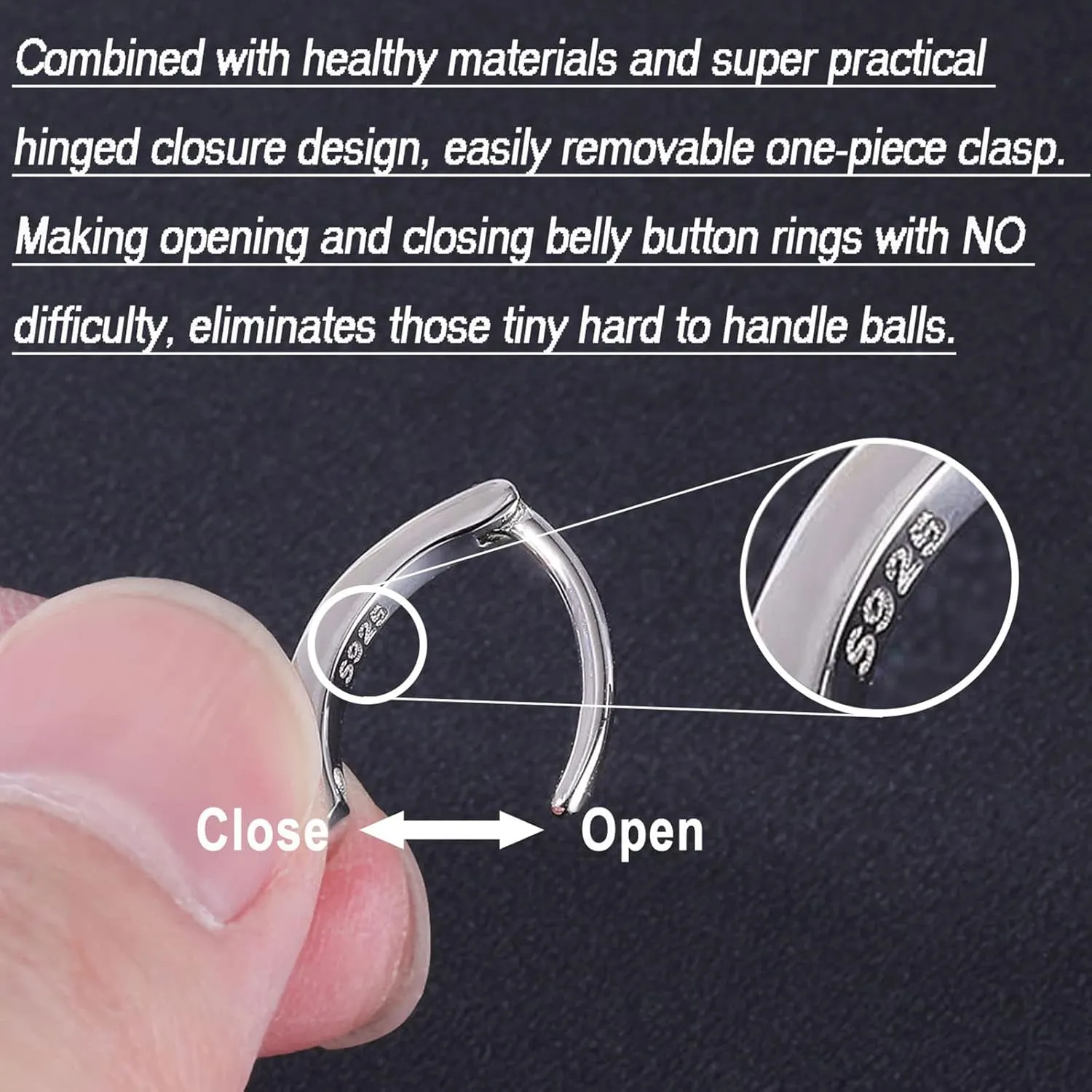 ZS 14G 925 Sterling Silver Belly Button Rings for Women, Clicker Belly Barbell Piercing Reverse Curved Navel Barbell Body Jewelry