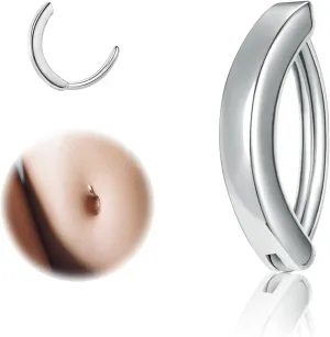 ZS 14G Clicker Belly Button Rings for Women, 925 Sterling Silver Belly Barbell Piercing Gold Reverse Curved Navel Barbell Body Jewelry