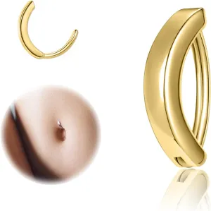 ZS 14G Clicker Belly Button Rings for Women, 925 Sterling Silver Belly Barbell Piercing Gold Reverse Curved Navel Barbell Body Jewelry