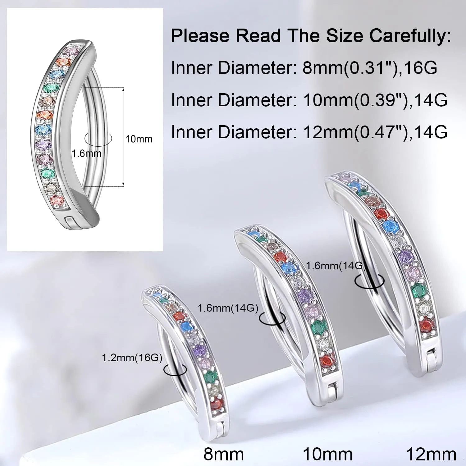 ZS 14G Clicker Belly Button Rings for Women, 925 Sterling Silver Belly Barbell Piercing Simulated Diamonds Rivet Reverse Curved Navel Barbell Body Jewelry
