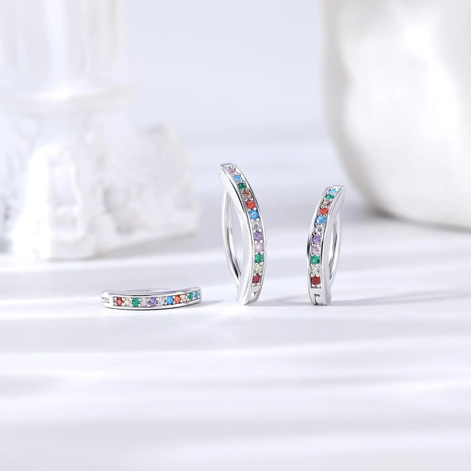 ZS 14G Clicker Belly Button Rings for Women, 925 Sterling Silver Belly Barbell Piercing Simulated Diamonds Rivet Reverse Curved Navel Barbell Body Jewelry