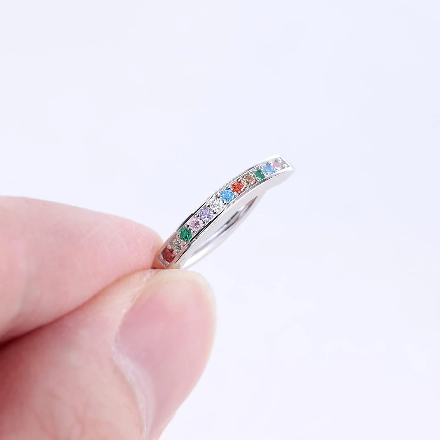 ZS 14G Clicker Belly Button Rings for Women, 925 Sterling Silver Belly Barbell Piercing Simulated Diamonds Rivet Reverse Curved Navel Barbell Body Jewelry
